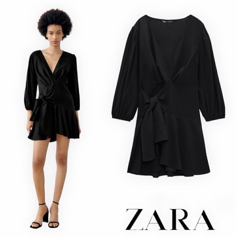 Zara Black Crossover Bow Tie Mini Dress - Size S